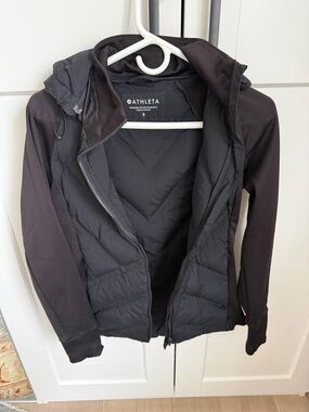 Athleta Black Quilted Hybrid Hooded Jacket